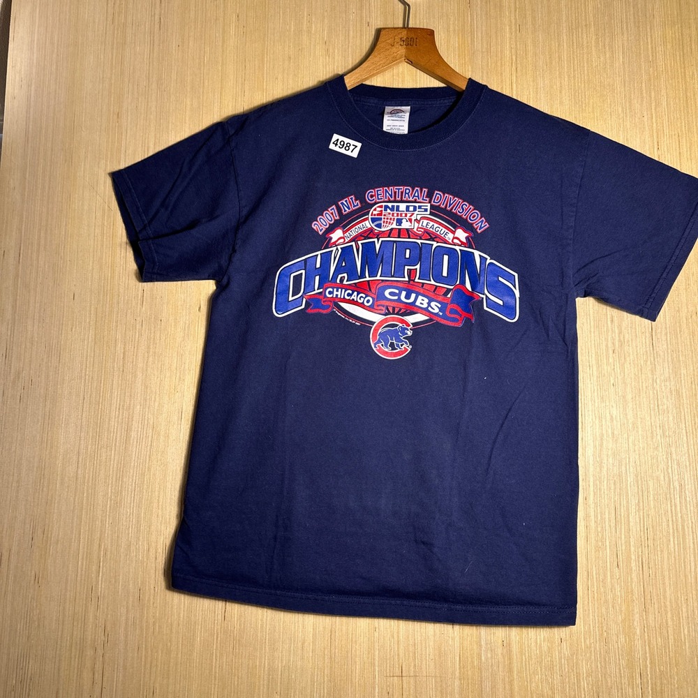 Vintage Chicago Cubs Shirt Mens Medium Blue NL Central Champions Y2K - Picture 2 of 10